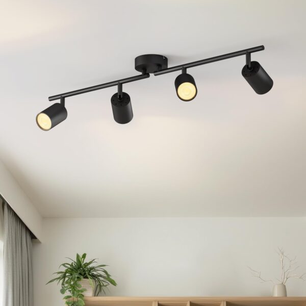 LVWIT LED Ceiling Light 4 Spotlights, GU10 Frosted Black, Ceiling Spotlight for Living Room, Metal Ramp (No Bulb)