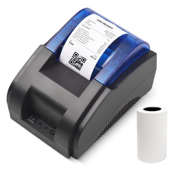 Bisofice 58mm Thermal Receipt Printer for Desktop, Receipt Printer with 1 Roll of Paper, Compatible with Windows/Linux/Android/iOS, Support ESC/POS Command